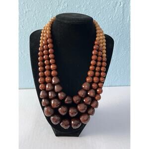 Chunky Multi Strand Brown Ombré Beaded Necklace Multi Faceted Beads Bib Boho